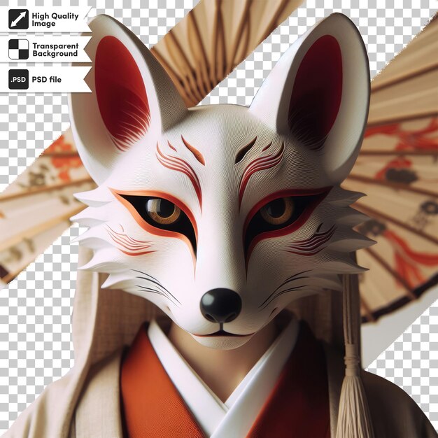 PSD kitsune de masque de renard rouge et blanc psd sur fond transparent avec couche de masque modifiable