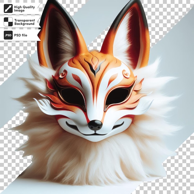 PSD kitsune de masque de renard rouge et blanc psd sur fond transparent avec couche de masque modifiable