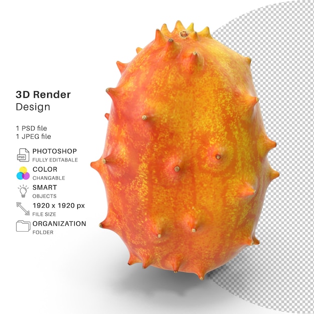 Kiwano fruit modelado 3d archivo psd realista