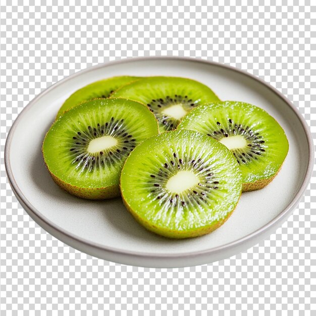 Kiwi freschi tagliati e serviti su un piatto isolato su uno sfondo trasparente