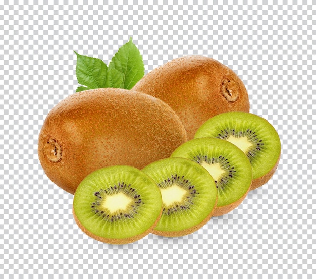 Kiwi fresco con hojas aisladas psd premium