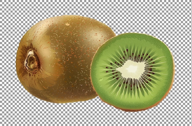 PSD kiwi vert avec tranche à moitié coupée sur fond transparent