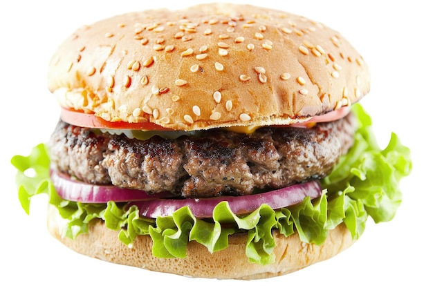 Klassischer Hamburger mit isolierter Toppung auf weißem Hintergrund Studio-Lebensmittel AIG57