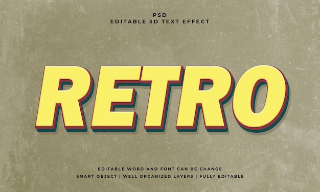 Klassischer Retro-Vintage-PSD-3D-Texteffekt mit bearbeitbarem Hintergrund