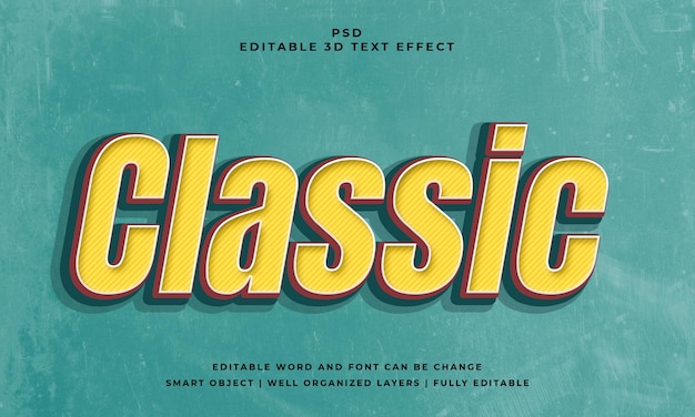 Klassischer Retro-Vintage-PSD-3D-Texteffekt mit bearbeitbarem Hintergrund