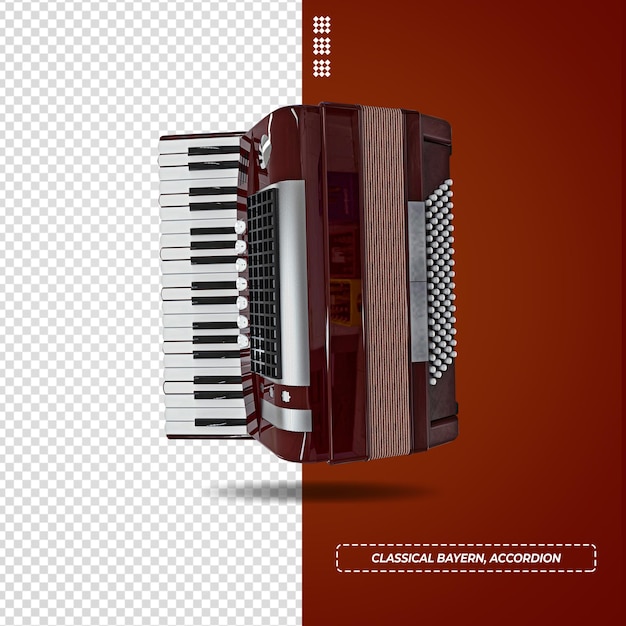 Klassisches bayern, akkordeon, mundharmonika, harfenjuden. musikinstrument. 3d-rendering