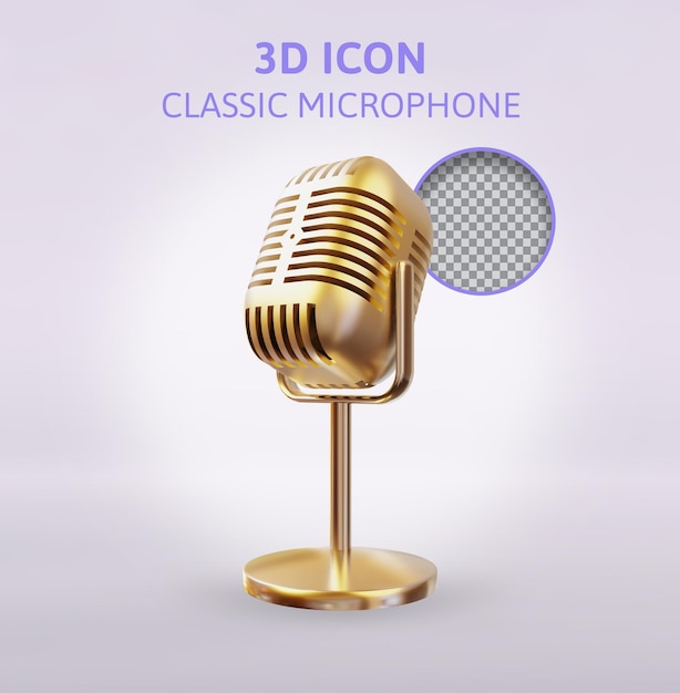 Klassisches Goldmikrofon 3D-Rendering-Illustration