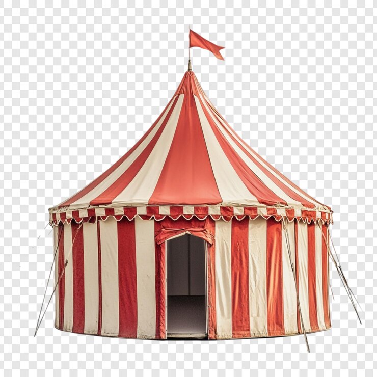 PSD klassisches rot-weiß gestreiftes zirkuszelt mit einer kleinen roten flagge oben bereit für eine große show spaß unterhaltung karneval festival