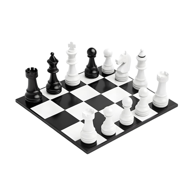 Klassisches Schachbrett mit schwarz-weißen Figuren für strategisches Spielen