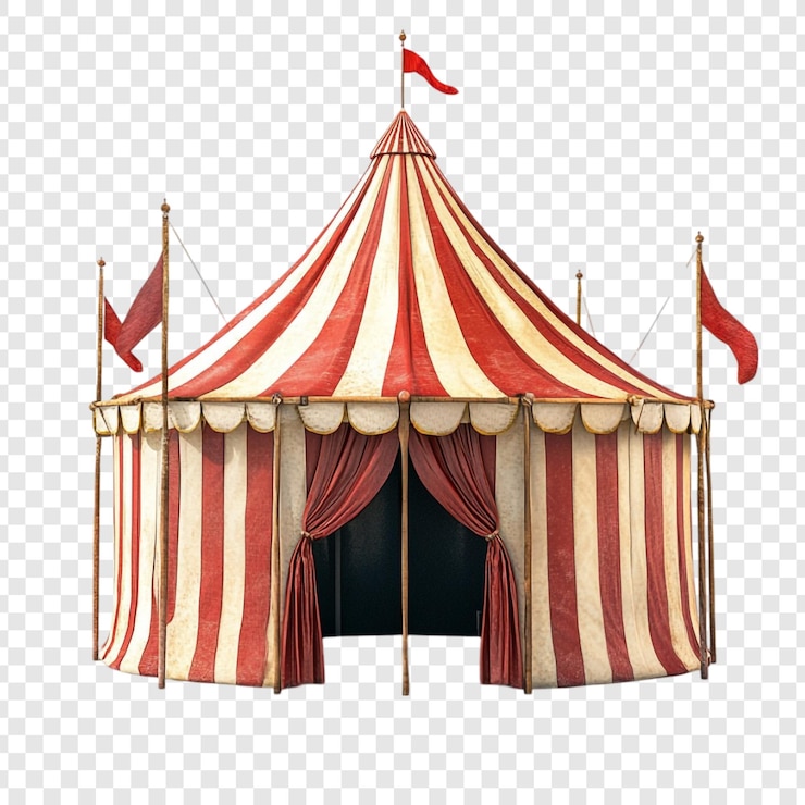 PSD klassisches zirkuszelt rot-weiße streifen vintage karneval big top show eingangsflaggen