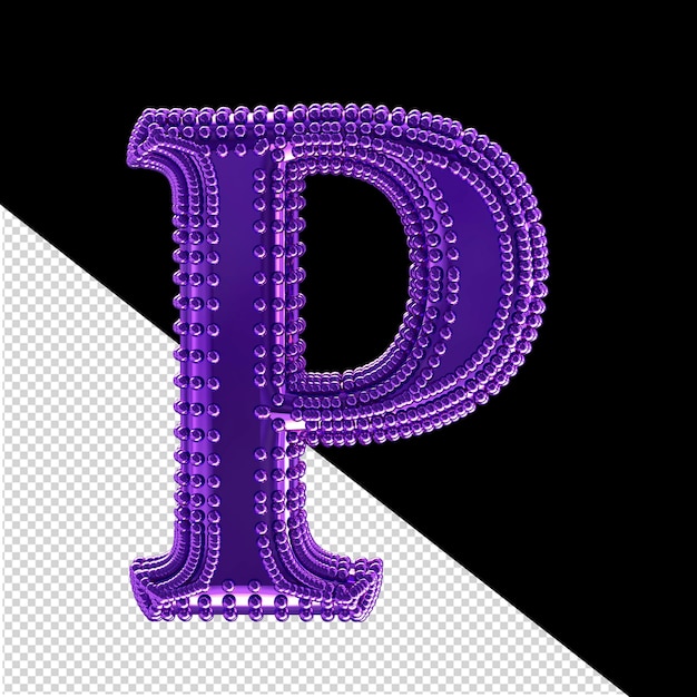 Kleine 3d-kugeln auf dem dunkelvioletten symbolbuchstaben p