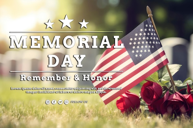 PSD kleine amerikanische flagge und grabstein auf dem national cemetery memorial day display mit kopie