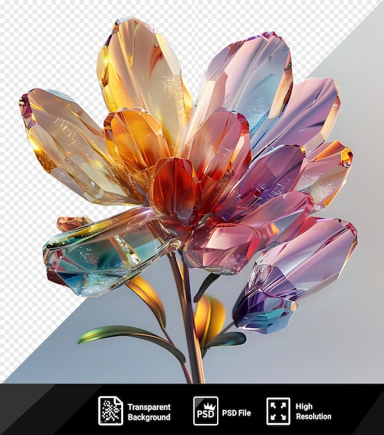 Kleine farbenfrohe kristallblume in einer glasvase png psd