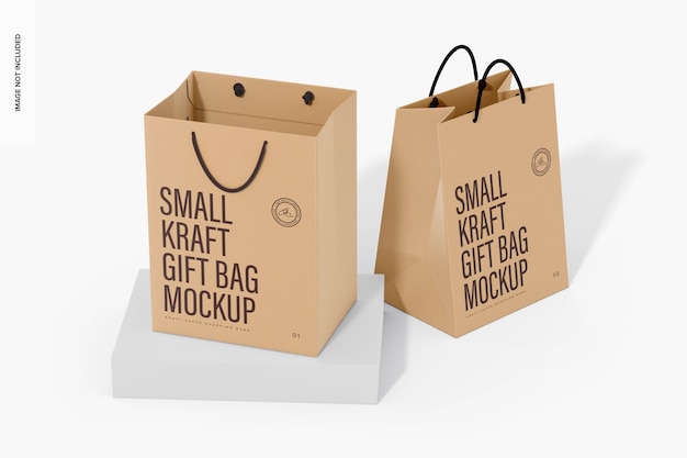 Kleine Kraft-Geschenktüten Mockup, High Angle View