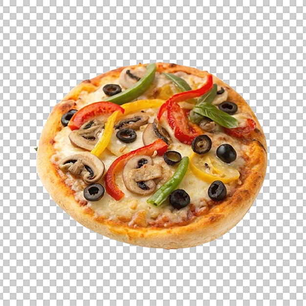 Kleine Pizza mit verschiedenen Toppings wie Pilzen, Oliven und Paprika
