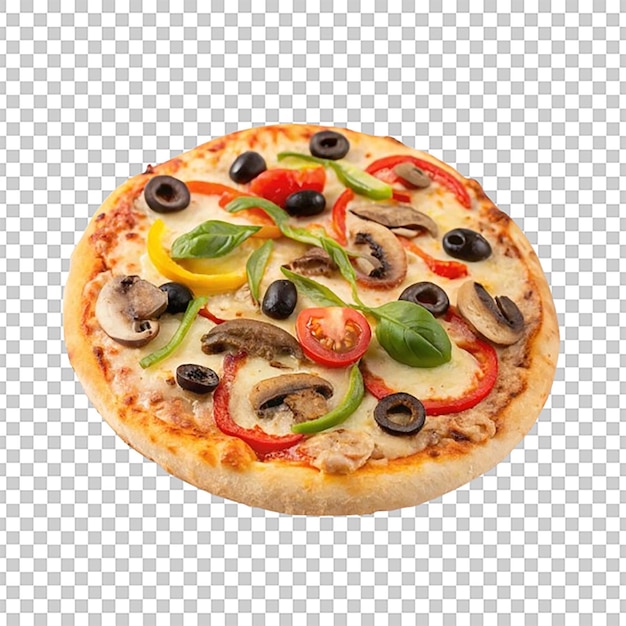 Kleine Pizza mit verschiedenen Toppings wie Pilzen, Oliven und Paprika