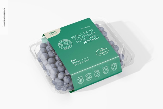 Kleiner obstbehälter mit label-mockup-perspektive