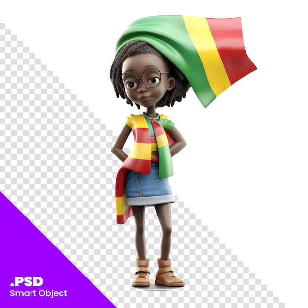 PSD kleines afroamerikanisches mädchen mit einer flagge von bolivien 3d-render psd-vorlage