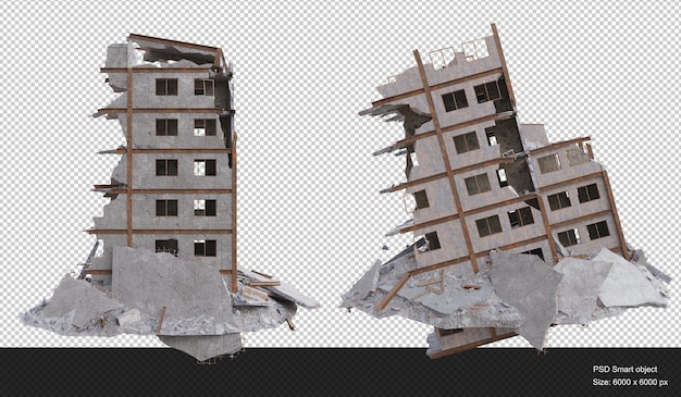 Kleines Gebäude beschädigt nach Krieg 3D-Rendering isoliert