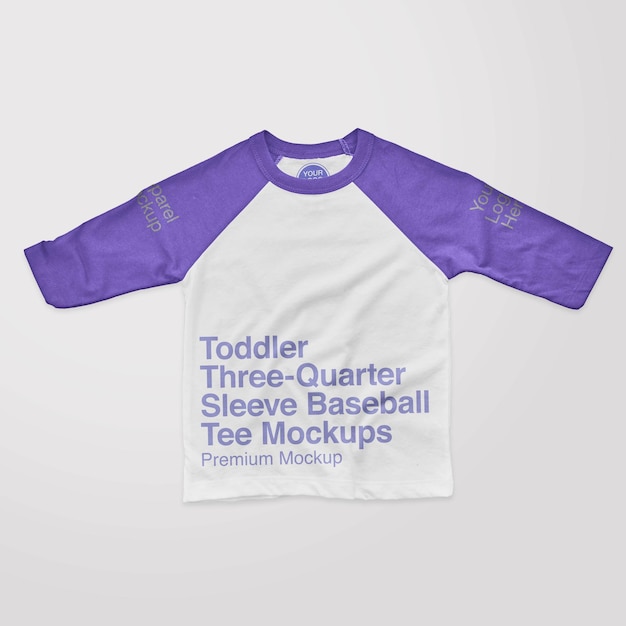 Kleinkinder-baseball-t-shirt mit dreiviertelärmeln vorne mockups
