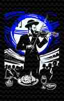 PSD klezmer violinista en una boda judía con danza de hora e ilustración diseños de carteles de música
