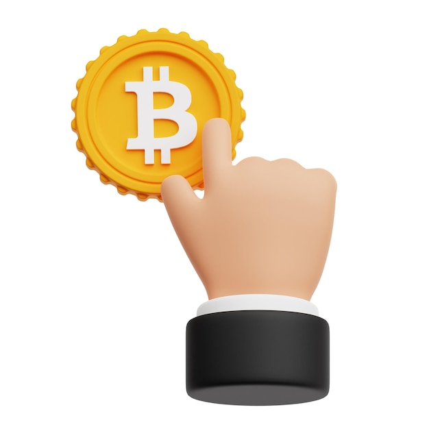 klicken Sie auf das 3D-Symbol von Bitcoin, das auf dem weißen Hintergrund isoliert ist