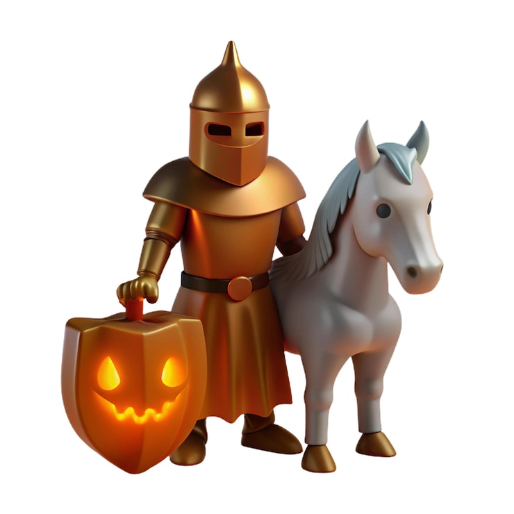 PSD knight with a shield and a shield with a pumpkin and a horse
