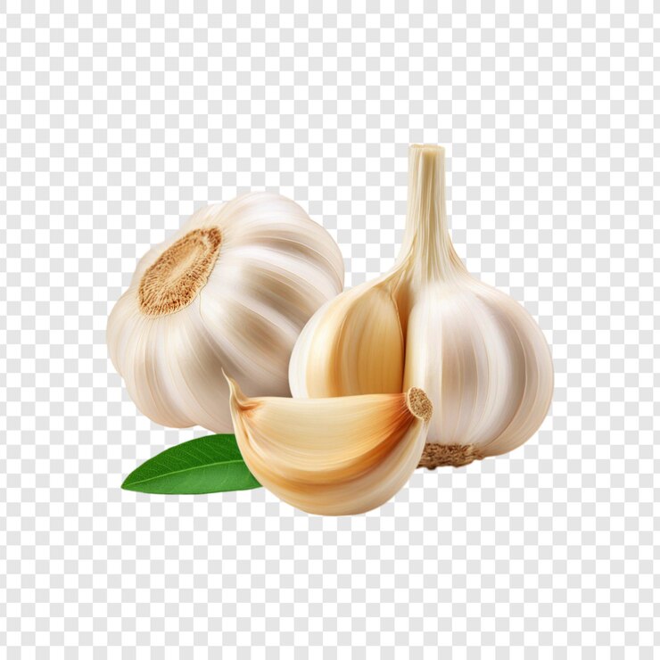 PSD knoblauchgeschmack mit isolierten scheiben auf durchsichtigem hintergrund