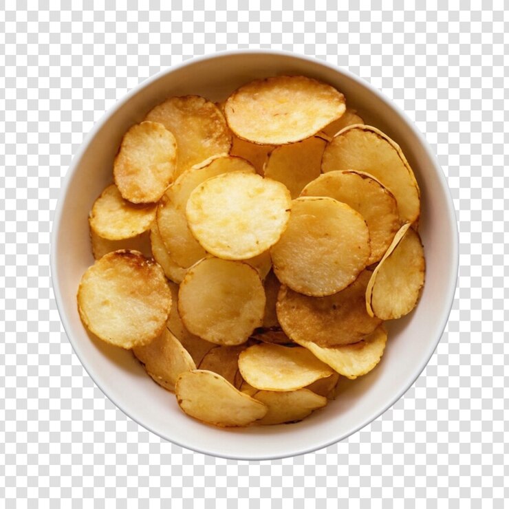 PSD knusprige kartoffelchips auf durchsichtigem hintergrund