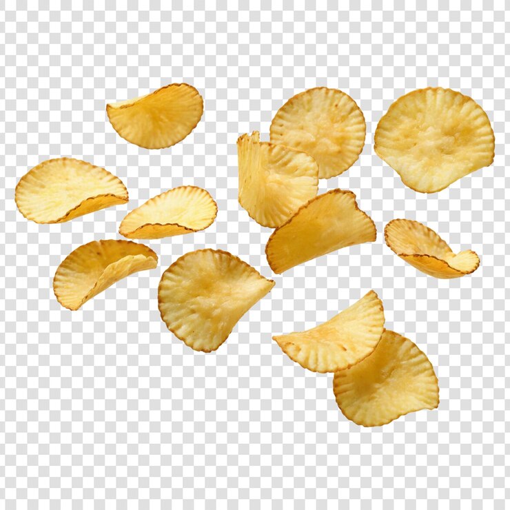 PSD knusprige kartoffelchips auf einer schüssel mit durchsichtigem hintergrund