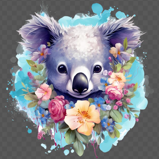 PSD un koala avec des fleurs et un cœur qui dit 