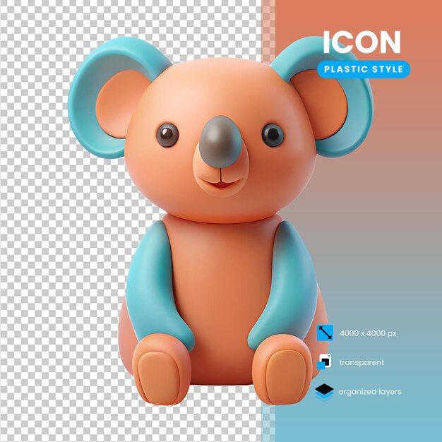 Koala-Symbol weiches Pfirsich mehrfarbig im Kunststoff 3D-Stil
