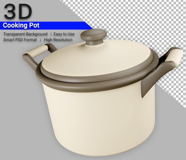Kochtopf 3d-küchengeräte-symbol-rendering mit transparentem hintergrund