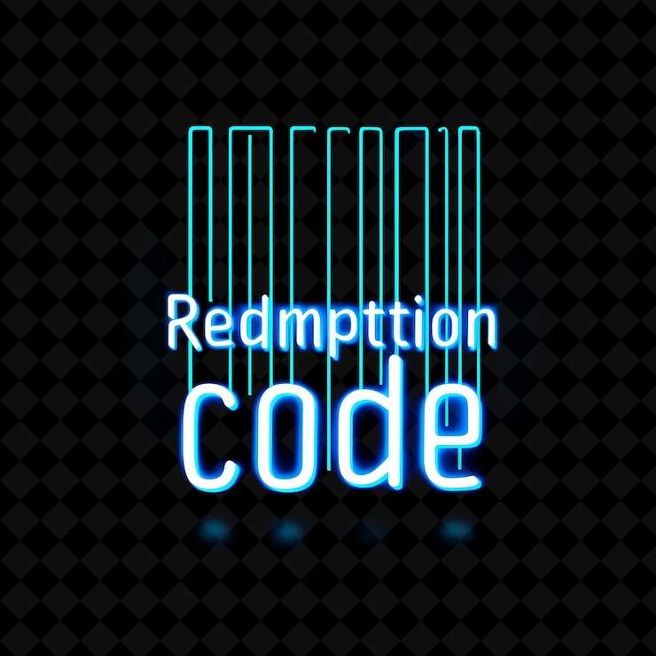 PSD kode batang neon memukau dari teks kode redemption dalam biru neon w png desain pos penjualan dekoratif y2k
