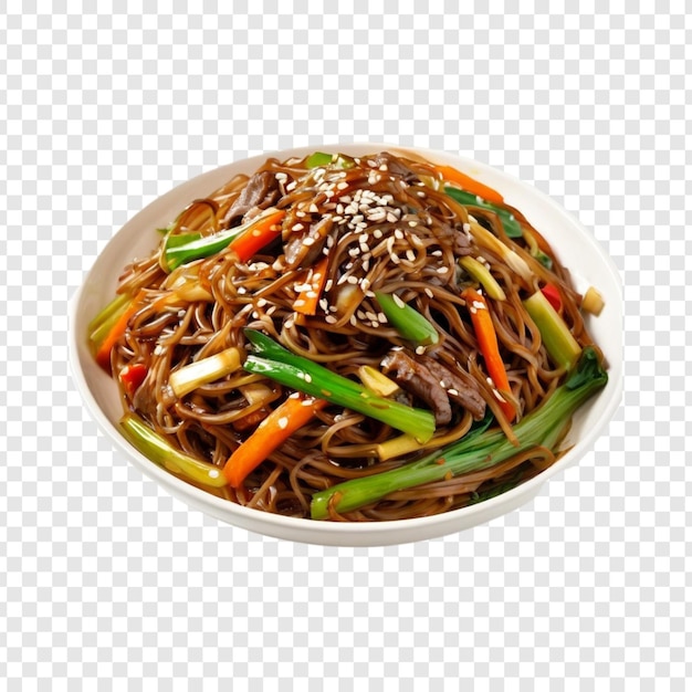 köstliche asiatische Rindfleisch-Nudeln mit Gemüse und Sesam