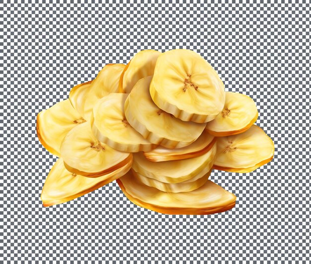 Köstliche bananenchips-schnitte auf durchsichtigem hintergrund