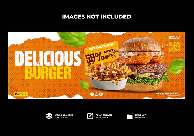 Köstliche Burger Facebook Cover Banner Vorlage