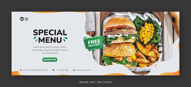 Köstliche Burger-Facebook-Deckseite und Web-Banner-Design-Vorlage Premium Psd