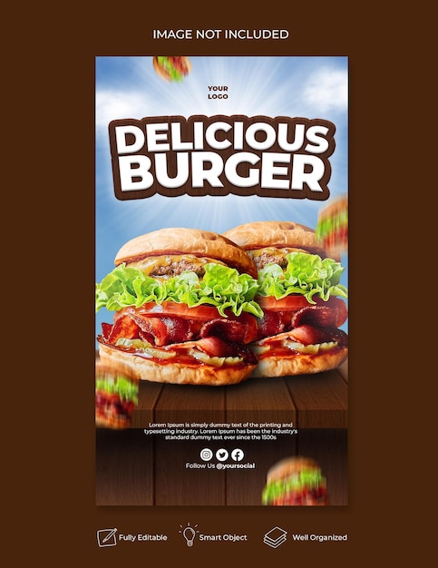 Köstliche burger-menü-instagram- und social-media-story-vorlage