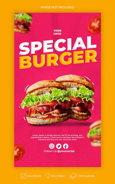 Köstliche Burger-Menü-Instagram- und Social-Media-Story-Vorlage