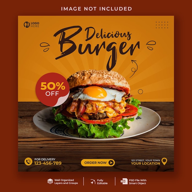 Köstliche Burger Social Media Post Vorlage