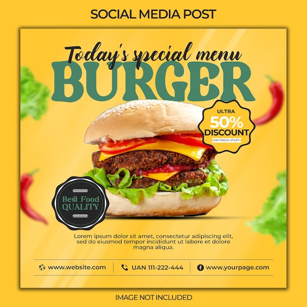 Köstliche Burger-Social-Media-Promotion-Quadrat-Banner-Vorlage
