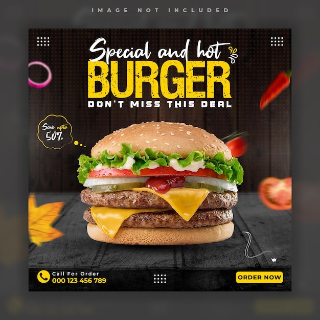 Köstliche Burger- und Essensmenü-Social-Media-Post-Banner-Vorlage