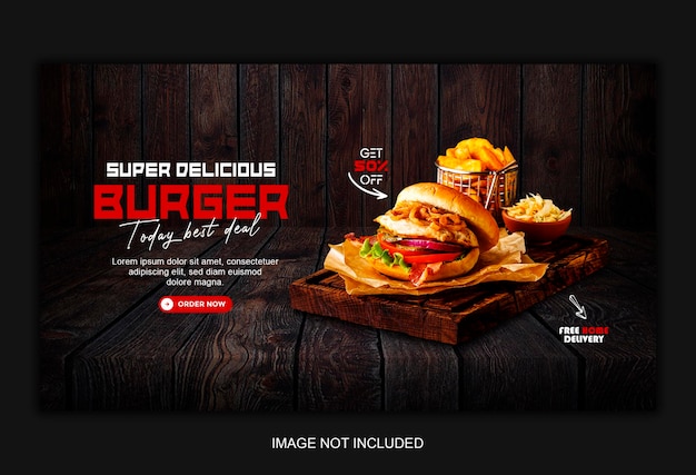 Köstliche Burger- und Lebensmittelmenü-Web-Banner-Vorlage