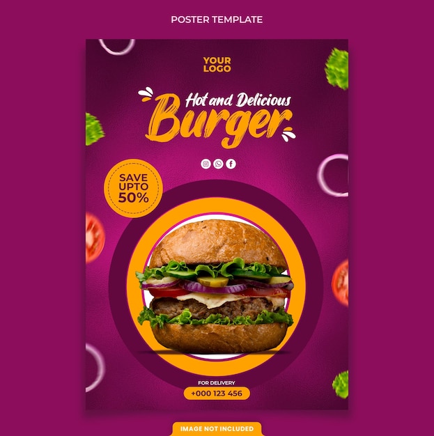 köstliche burger- und lebensmittelplakatvorlage