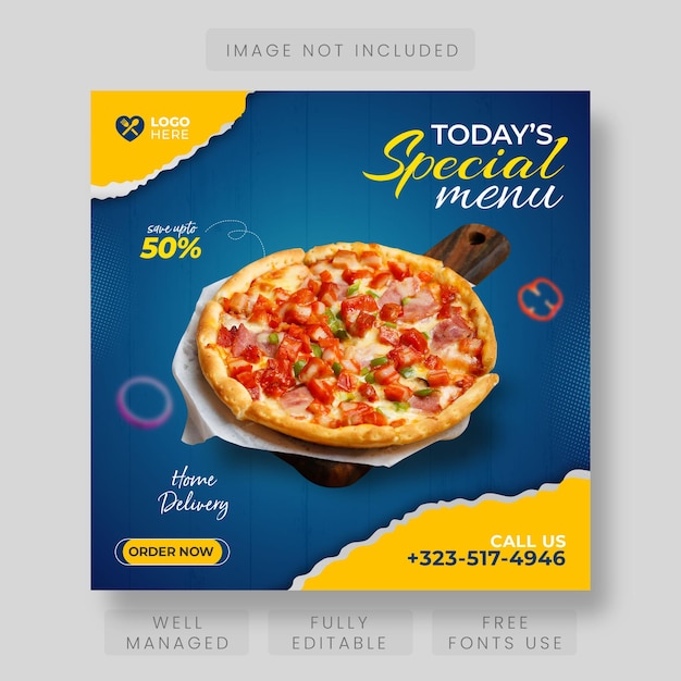 Köstliche Menü-Food-Social-Media-Promotion und Banner-Post-Design-Vorlage