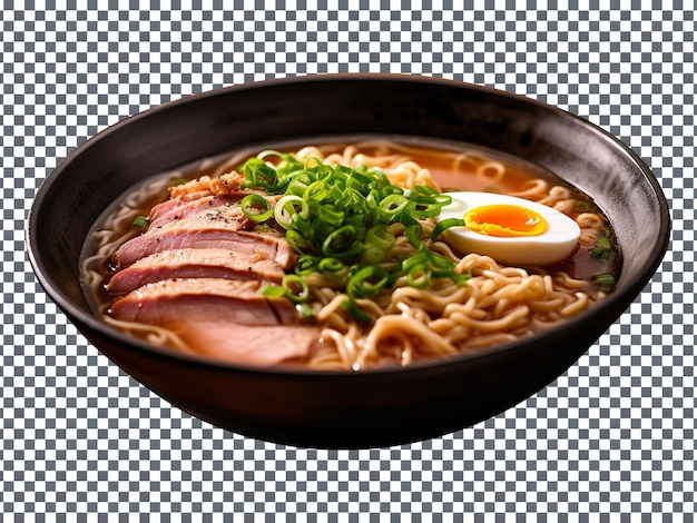 PSD köstliche miso-ramen-suppe mit fleisch und grünen blättern auf transparentem hintergrund