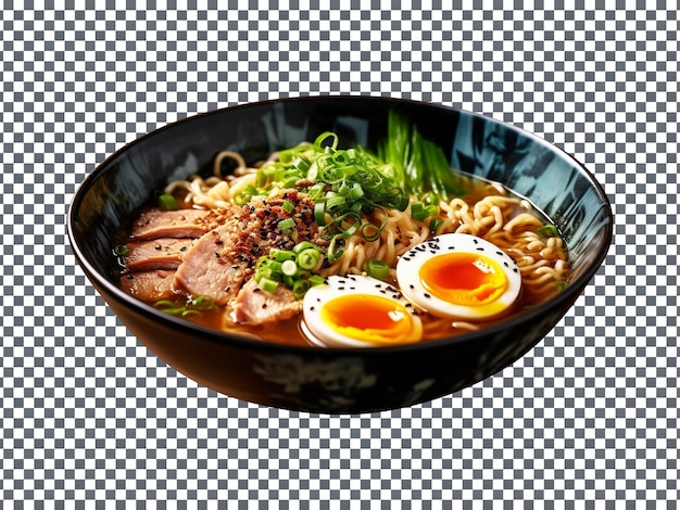 PSD köstliche miso-ramen-suppe mit fleisch und grünen blättern auf transparentem hintergrund