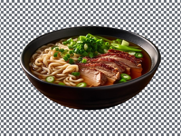 PSD köstliche miso-ramen-suppe mit fleisch und grünen blättern auf transparentem hintergrund