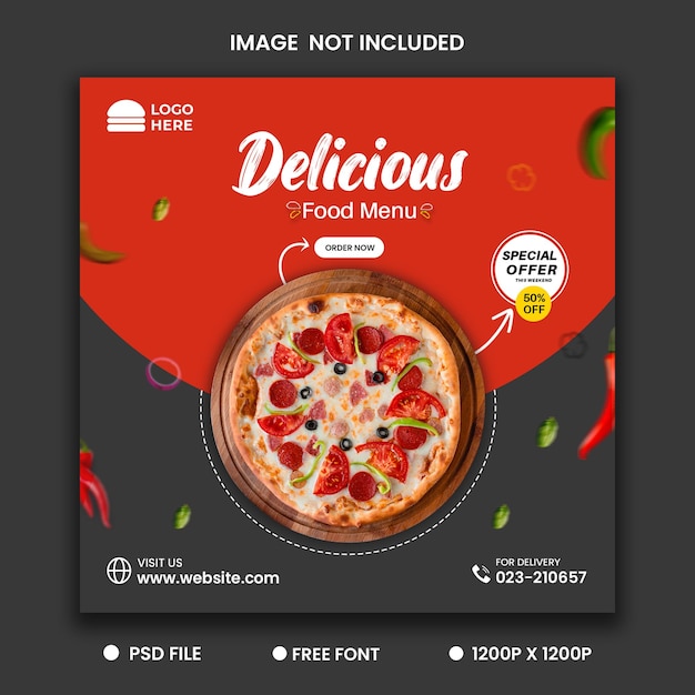 Köstliche pizza social media und instagram post design premium psd